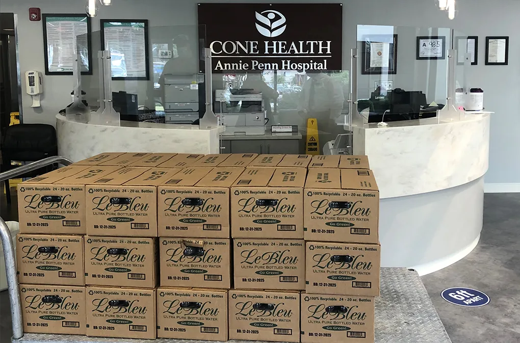 Photo of cases of water in the lobby of a hospital